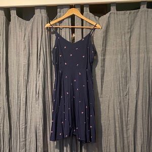 Navy blue cherry print knee length dress